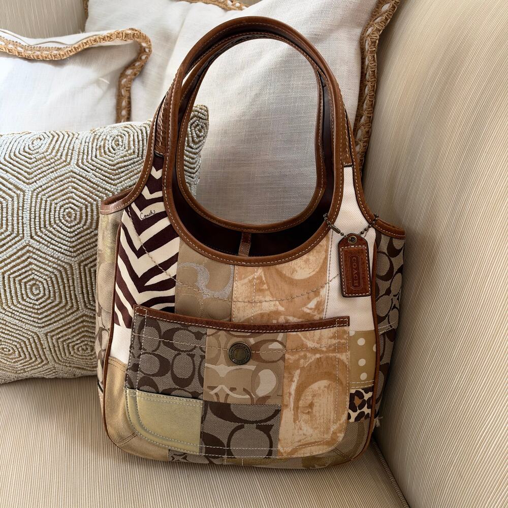 Coach 10810 Ergo Signature Patchwork Tote Y2K 2007 Brown Gold Leather